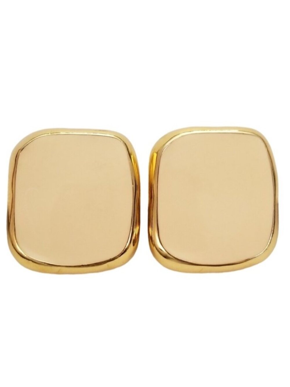 Anne Klein Gold-Tone White Enamel Modernist Wavy Square Clip-On Earrings L60